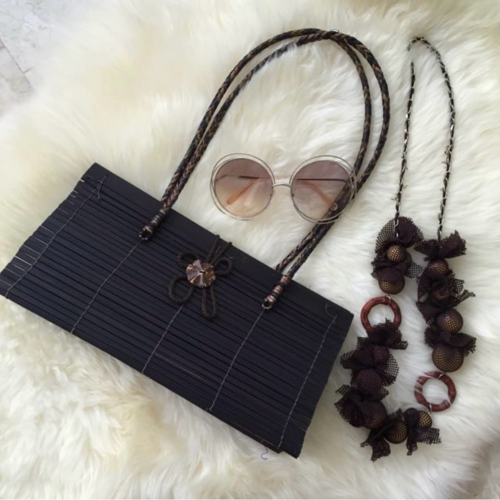 Natural Eco-Friendly Bamboo Handbag with Strap - Large - Dark brown. - Picture 4 of 11